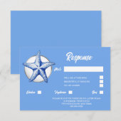 Zeesterren blauw wit zilver kust chique reactie RSVP kaartje (Voorkant / Achterkant)