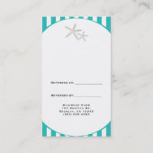 Zeesterren Blauwgroen Turquoise gestreept Verwijs  Aanbevelingskaartje (Achterkant)