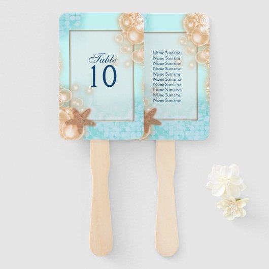 Zeesterren bubbels hawaii blauw sinaasappel tafel  handwaaier (Voorkant en achterkant)