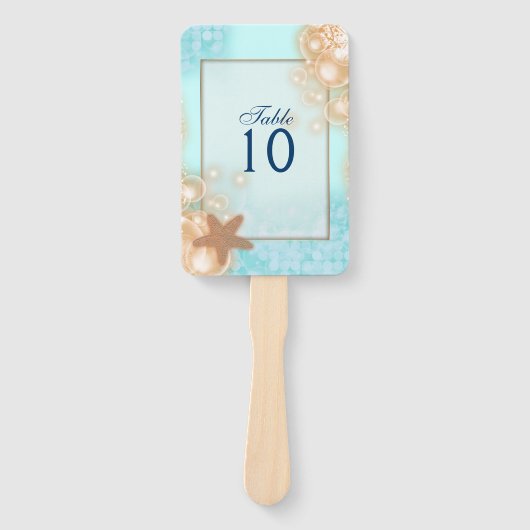 Zeesterren bubbels hawaii blauw sinaasappel tafel  handwaaier (Voorkant)