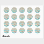 Zeesterren & Burlap Aqua Ronde Sticker (Vel)