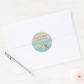 Zeesterren & Burlap Aqua Ronde Sticker (Envelop)