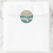 Zeesterren & Burlap Blauwgroen strand Ronde Sticker (Tas)