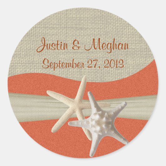 Zeesterren & Burlap Coral Beach Ronde Sticker (Voorkant)