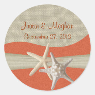 Zeesterren & Burlap Coral Beach Ronde Sticker