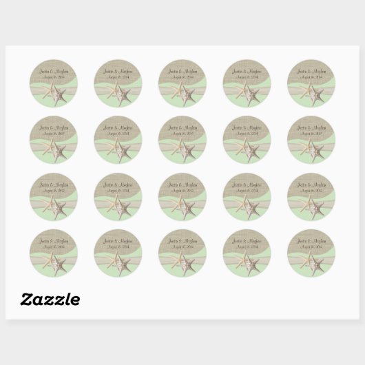 Zeesterren & Burlap Groen Ronde Sticker (Vel)