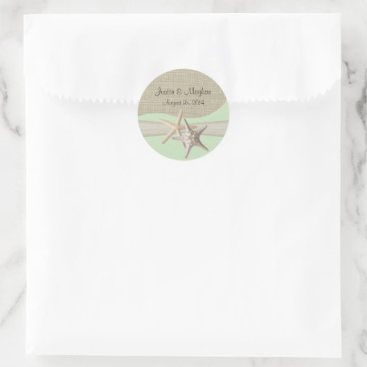 Zeesterren & Burlap Groen Ronde Sticker (Tas)