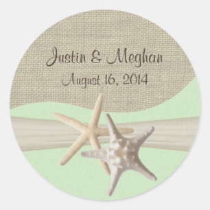 Zeesterren & Burlap Groen Ronde Sticker