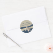 Zeesterren & Burlap Navy Blue Beach Ronde Sticker (Envelop)
