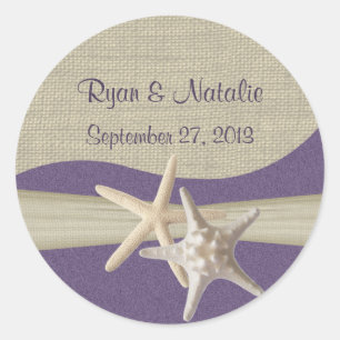Zeesterren & Burlap Paarse strand Ronde Sticker