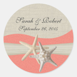 Zeesterren & Burlap Shell Koraal Ronde Sticker