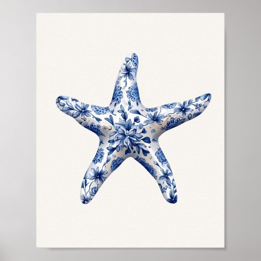 Zeesterren - Coastal Blue op Beige Wall Art Poster (Voorkant)