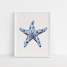 Zeesterren - Coastal Blue op Beige Wall Art Poster