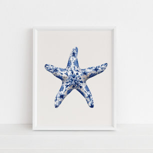 Zeesterren - Coastal Blue op Beige Wall Art Poster