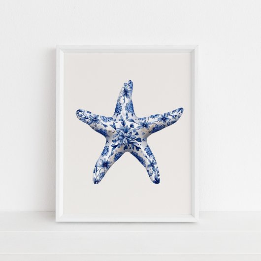 Zeesterren - Coastal Blue op Beige Wall Art Poster