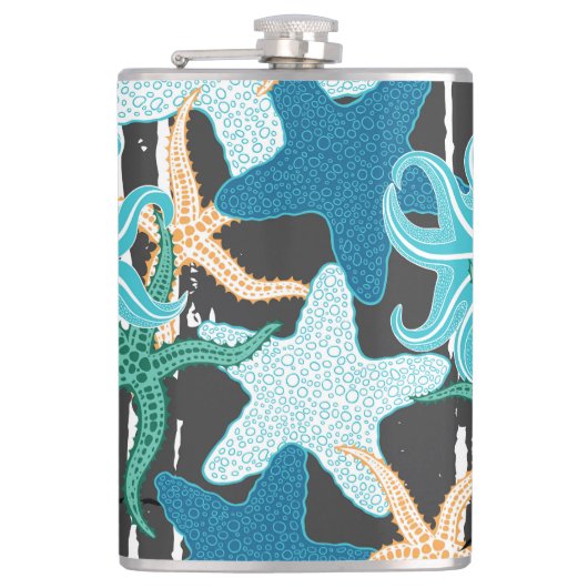 Zeesterren : donker gestreepte achtergrond. heupfles (Voorkant)