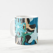 Zeesterren : donker gestreepte achtergrond. koffiemok (Voorkant links)