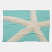 Zeesterren elegante oceaan modern strand blauwgroe theedoek (Horizontaal)