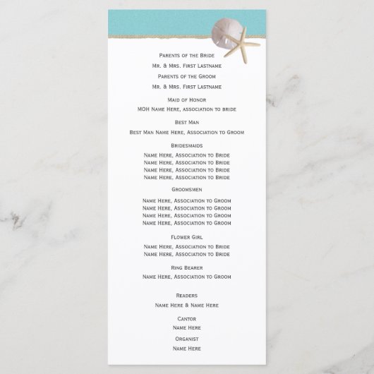 Zeesterren en Burlap Aqua Beach Programmakaart (Achterkant)