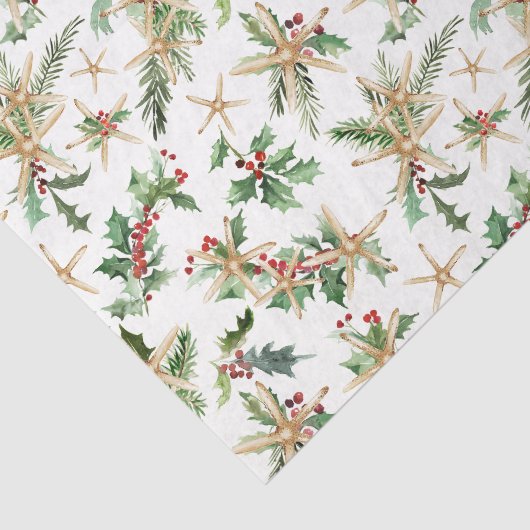 Zeesterren en Holly Tropical Christmas Beach Tissuepapier (Detail)
