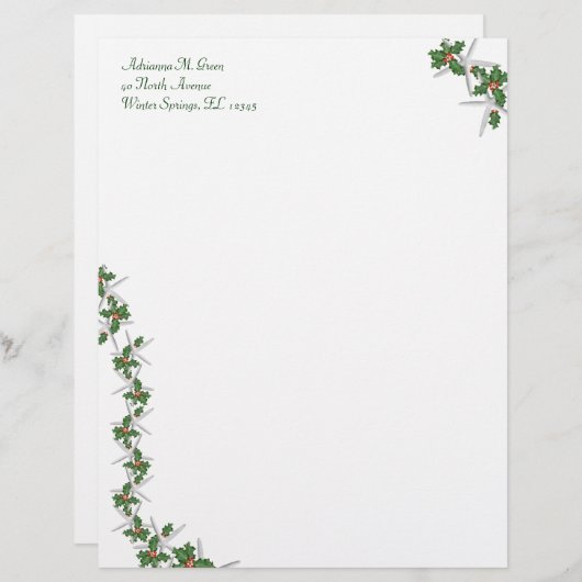 Zeesterren en Holly Tropical Christmas Stationery Custom Briefhoofd (Voorkant / Achterkant)