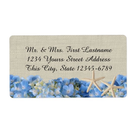 Zeesterren en hortensia's etiket (Voorkant)