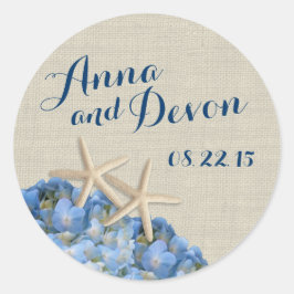 Zeesterren en hortensia's ronde sticker