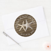 Zeesterren en hout ronde sticker (Envelop)