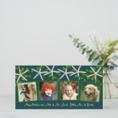 Zeesterren en hulst vier foto familie kerstkaart (Staand voorkant)