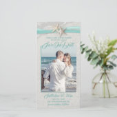 Zeesterren en Kant Aqua Grijs Save the Date (Staand voorkant)