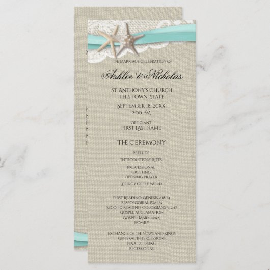 Zeesterren en Kant bruiloft programma Programmakaart (Voorkant / Achterkant)