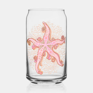Zeesterren en koraalroze pastelpatroon blikvorm glas