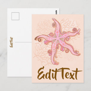 Zeesterren en koraalroze pastelpatroon briefkaart
