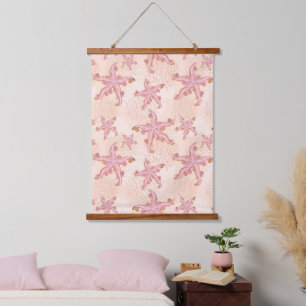 Zeesterren en koraalroze pastelpatroon hangend wandkleed