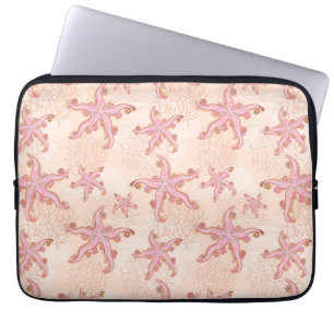 Zeesterren en koraalroze pastelpatroon laptop sleeve