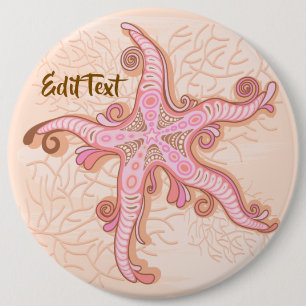 Zeesterren en koraalroze pastelpatroon ronde button 6,0 cm