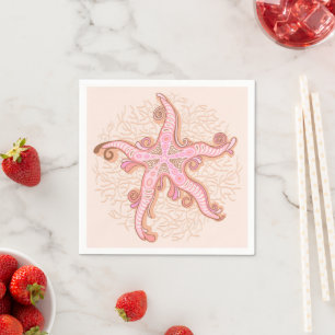 Zeesterren en koraalroze pastelpatroon servet