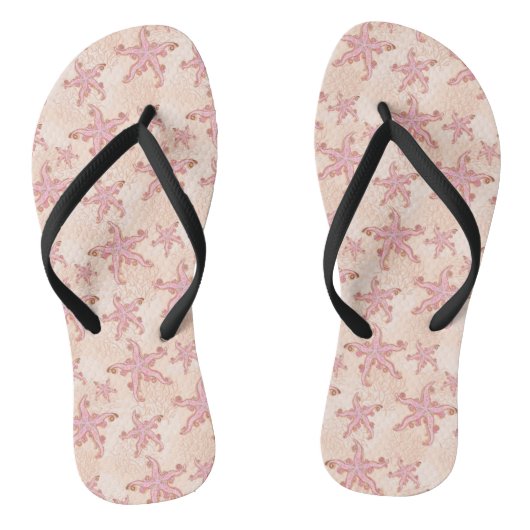 Zeesterren en koraalroze pastelpatroon teenslippers (Voetbed)