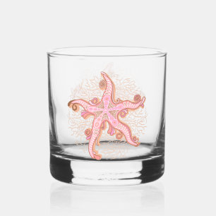 Zeesterren en koraalroze pastelpatroon whisky glas