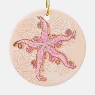 Zeesterren en koraalroze pasteltinten patroon keramisch ornament