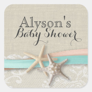 Zeesterren en lint  Baby shower Vierkante Sticker