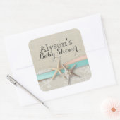 Zeesterren en lint  Baby shower Vierkante Sticker (Envelop)