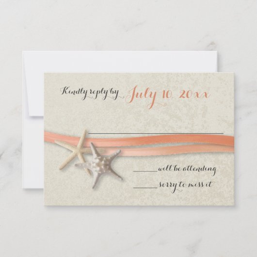 Zeesterren en lint Coral Beach Response RSVP Kaartje (Voorkant)