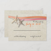 Zeesterren en lint Koraal en Roze Reactie RSVP Kaartje (Voorkant / Achterkant)