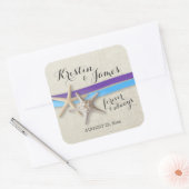 Zeesterren en lint Paarse en blauwe strand Vierkante Sticker (Envelop)