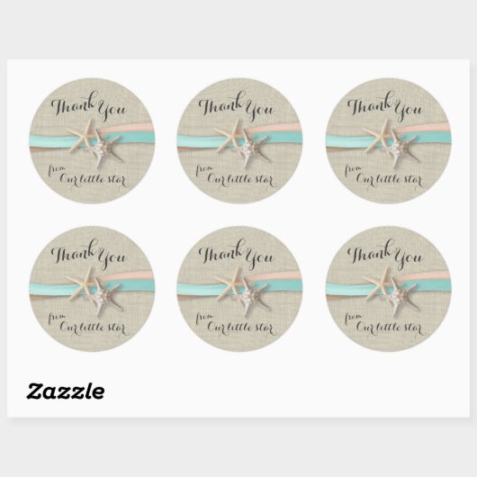 Zeesterren en lint ronde sticker (Vel)