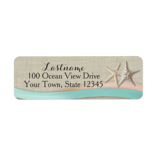 Zeesterren en lint rustieke strand etiket (Voorkant)
