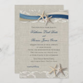 Zeesterren en lint strand marine blauw en champagn kaart (Voorkant / Achterkant)