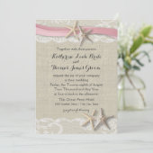 Zeesterren en lint strand roze kaart (Staand voorkant)