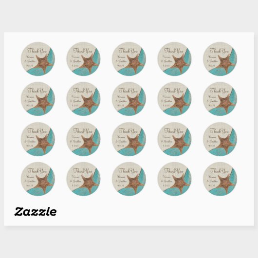 Zeesterren en netten ronde sticker (Vel)